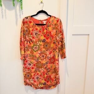 Club Monaco 100% Silk Floral Print 3/4 Sleeve Zip Back Women's Dress Size 6